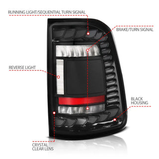 ANZO Full LED Tail Lights with Sequential Signal (PAIR): Ram 1500 (2019-2024) - Black