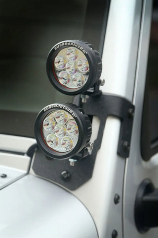 Rugged Ridge Textured Black Steel Dual A-Pillar Light Mount: Jeep Wrangler / Grand Cherokee (07-18 / 05-10)