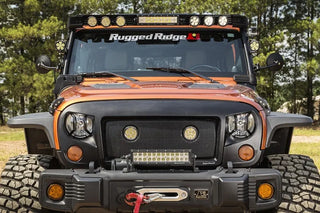 Rugged Ridge Textured Black Elite Headlight Euro Guards: Fits Most Jeep Wrangler Models (2007-2018)