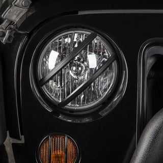 Rugged Ridge Black Elite Pivotal Headlight Euro Guard: Fits Most Jeep Wrangler Models (2007-2018)