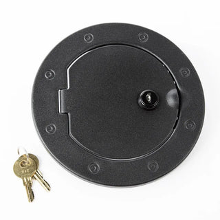Rugged Ridge Textured Black Locking Gas Cap Door: Fits Most Jeep Wrangler Models (2007-2018)