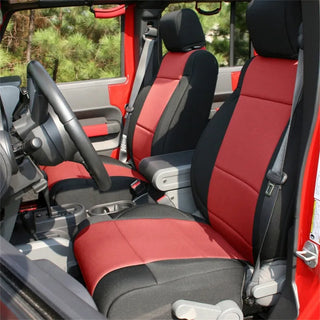 Rugged Ridge Neoprene Seat Cover Kit (F&R): Jeep Wrangler JK (11-18) - Black/Red