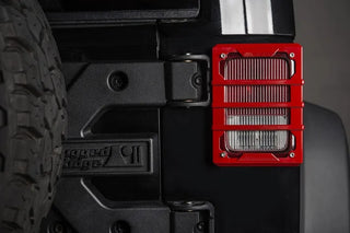 Rugged Ridge Red Elite Tail Light Guards: Fits Most Jeep Wrangler JK Models (2007-2018)