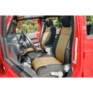 Rugged Ridge Neoprene Front Seat Covers: Fits Most Jeep Wrangler Models (2007-2018) - Tan/Black