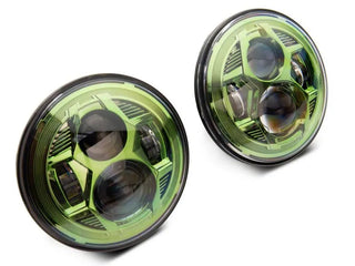 Raxiom 7-In LED Headlights Green Housing Clear Lens: Fits Most Jeep Wrangler Models (2007-2018)