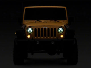 Raxiom 7-In LED Headlights Green Housing Clear Lens: Fits Most Jeep Wrangler Models (2007-2018)