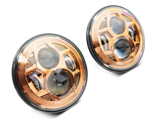 Raxiom 7-In LED Headlights Orange Housing Clear Lens: Fits Most Jeep Wrangler Models (2007-2018)