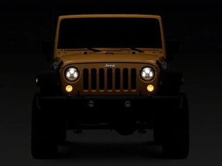 Raxiom 7-In LED Headlights Orange Housing Clear Lens: Fits Most Jeep Wrangler Models (2007-2018)