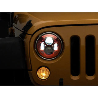 Raxiom 7-In LED Headlights Pair: Fits Most Jeep Wrangler Models (2007-2018) - Red Housing/Clear Lens