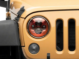 Raxiom 7-In LED Headlights Pair: Fits Most Jeep Wrangler Models (2007-2018) - Red Housing/Clear Lens
