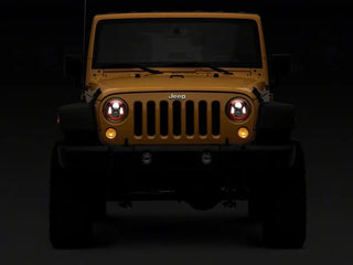Raxiom 7-In LED Headlights Pair: Fits Most Jeep Wrangler Models (2007-2018) - Red Housing/Clear Lens