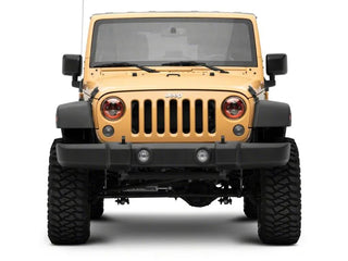Raxiom 7-In LED Headlights Pair: Fits Most Jeep Wrangler Models (2007-2018) - Red Housing/Clear Lens