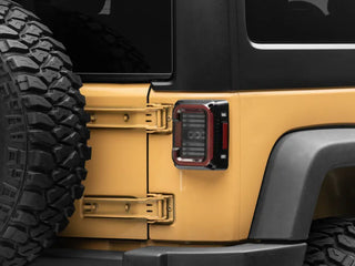 Raxiom Axial LED Halo Tail Lights (REAR): Jeep Wrangler (07-18) - Black / Dark Smoked