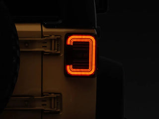 Raxiom Axial LED Halo Tail Lights (REAR): Jeep Wrangler (07-18) - Black / Dark Smoked