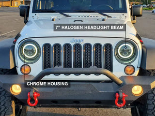 Raxiom LED Halo Headlights 7in Round Chrome Housing (FRONT): Jeep Wrangler (07-18)
