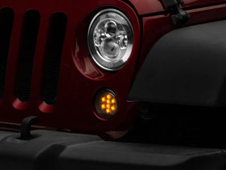Raxiom Axial Series LED Amber Turn Signals (SMOKED): Jeep Wrangler (07-18) w/ Black ABS Housing