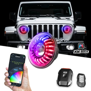 XKGLOW XKmax RGBW LED 7in Headlight Kit w/ Bluetooth: Jeep Wrangler (07-18)