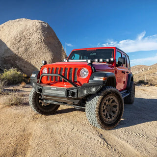 Go Rhino Rockline Full Width Front Bumper w/ Overrider (FRONT): Jeep Wrangler / Gladiator (07-26)