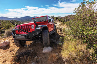 Go Rhino Rockline Full Width Front Bumper w/ Overrider (FRONT): Jeep Wrangler / Gladiator (07-26)