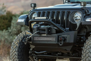 Go Rhino Rockline Front Stubby Bumper w/ Overrider: Fits Jeep Wrangler / Gladiator (07-26)