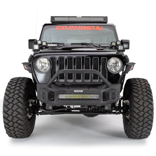 Go Rhino Rockline Front Stubby Bumper w/ Overrider: Fits Jeep Wrangler / Gladiator (07-26)