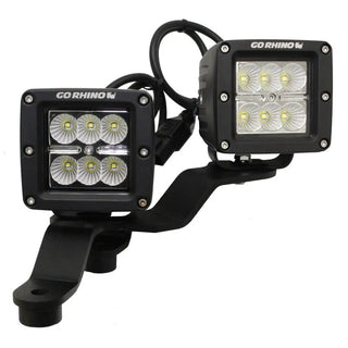 Go Rhino Light Mount for Two 3in Cube LED Lights: Fits Jeep Wrangler / Gladiator (07-26) - Black