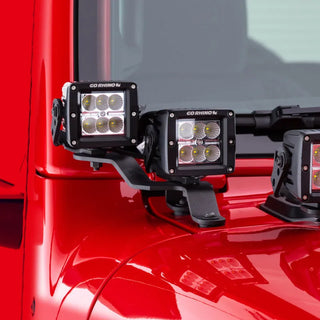 Go Rhino Light Mount for Two 3in Cube LED Lights: Fits Jeep Wrangler / Gladiator (07-26) - Black