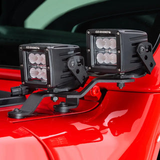 Go Rhino Light Mount for Two 3in Cube LED Lights: Fits Jeep Wrangler / Gladiator (07-26) - Black
