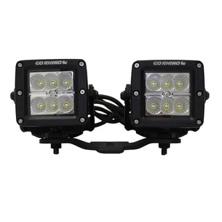 Go Rhino Hood Hinge Light Mount for Two 3in Cubes: Fits Jeep Wrangler / Gladiator (07-26) - Black