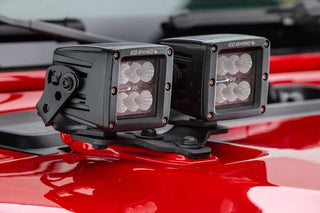 Go Rhino Hood Hinge Light Mount for Two 3in Cubes: Fits Jeep Wrangler / Gladiator (07-26) - Black