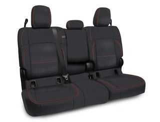PRP Seats Rear Bench Cover w/ Leather (REAR): Jeep Wrangler / Gladiator (18-26) - Black/Red Stitch