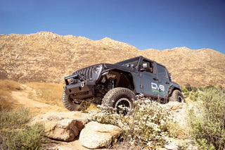 DV8 Offroad FS-25 Stubby Front Bumper w/ Plated Bull Bar: Jeep Wrangler / Gladiator (2018-2026)