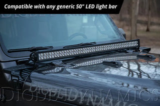 Diode Dynamics Hood Bracket Kit w/ 50" Stage Series Light Bar: Jeep Wrangler / Gladiator (07-26)