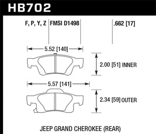 Hawk LTS Rear Brake Pads: Durango / Grand Cherokee 2011 - 2024 (3.6L V6 & 5.7L Hemi)