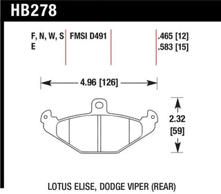 Hawk HPS Rear Brake Pads: Dodge Viper 1992 - 2000