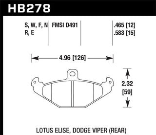 Hawk HPS Rear Brake Pads: Dodge Viper 1992 - 2000