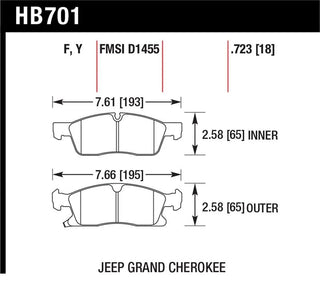 Hawk HPS Front Brake Pads: Durango / Grand Cherokee 2011 - 2024 (3.6L V6 & 5.7L Hemi)