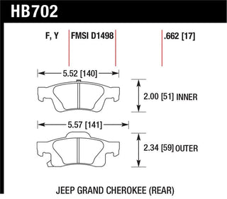 Hawk HPS Rear Brake Pads: Durango / Grand Cherokee 2011 - 2024 (3.6L V6 & 5.7L Hemi)