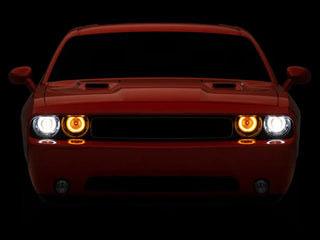 Raxiom Dual LED Halo Projector Headlights Black Housing (Clear Lens): Dodge Challenger 2008-2014