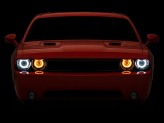 Raxiom Dual LED Halo Projector Headlights Black Housing (Clear Lens): Dodge Challenger 2008-2014