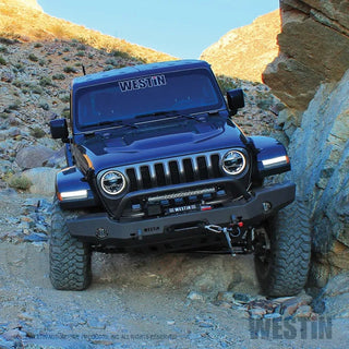 Westin Textured Black Full Width Front Bumper w/ Bull Bar: Jeep Gladiator (20-24) / Wrangler (18-24)