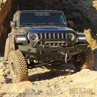 Westin Textured Black Full Width Front Bumper w/ Bull Bar: Jeep Gladiator (20-24) / Wrangler (18-24)
