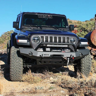 Westin Textured Black Full Width Front Bumper w/ Bull Bar: Jeep Gladiator (20-24) / Wrangler (18-24)
