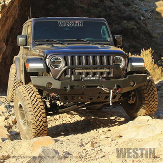 Westin Textured Black Full Width Front Bumper w/ Bull Bar: Jeep Gladiator (20-24) / Wrangler (18-24)