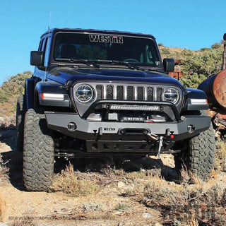 Westin Textured Black Full Width Front Bumper w/ Bull Bar: Jeep Gladiator (20-24) / Wrangler (18-24)