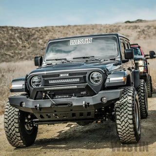 Westin Textured Black Full Width Front Bumper w/ LED Light Bar Mount: Jeep Wrangler (18-24) / Gladiator (20-24)