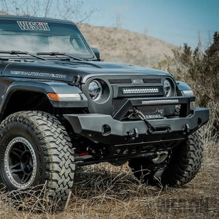 Westin Textured Black Full Width Front Bumper w/ LED Light Bar Mount: Jeep Wrangler (18-24) / Gladiator (20-24)