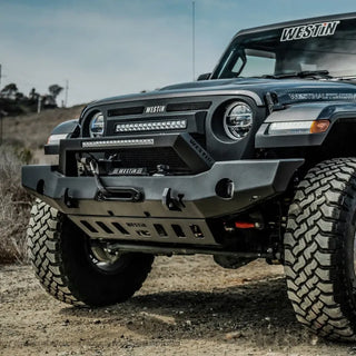 Westin Textured Black Full Width Front Bumper w/ LED Light Bar Mount: Jeep Wrangler (18-24) / Gladiator (20-24)