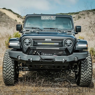 Westin Textured Black Full Width Front Bumper w/ LED Light Bar Mount: Jeep Wrangler (18-24) / Gladiator (20-24)