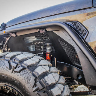 Westin Textured Black Inner Fenders (FRONT): Jeep Wrangler (18-24) / Gladiator (20-24)